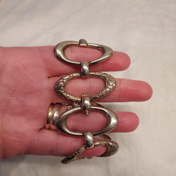 Original 1940's Mexico .925 Oval Linked Bracelet Signed JR - Picture 4 of 14